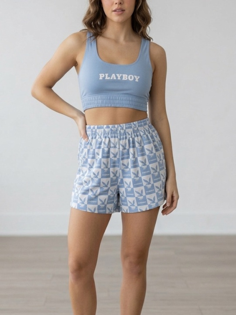 PLAYBOY Blue Checkered Two-Piece Loungewear Set Size Small